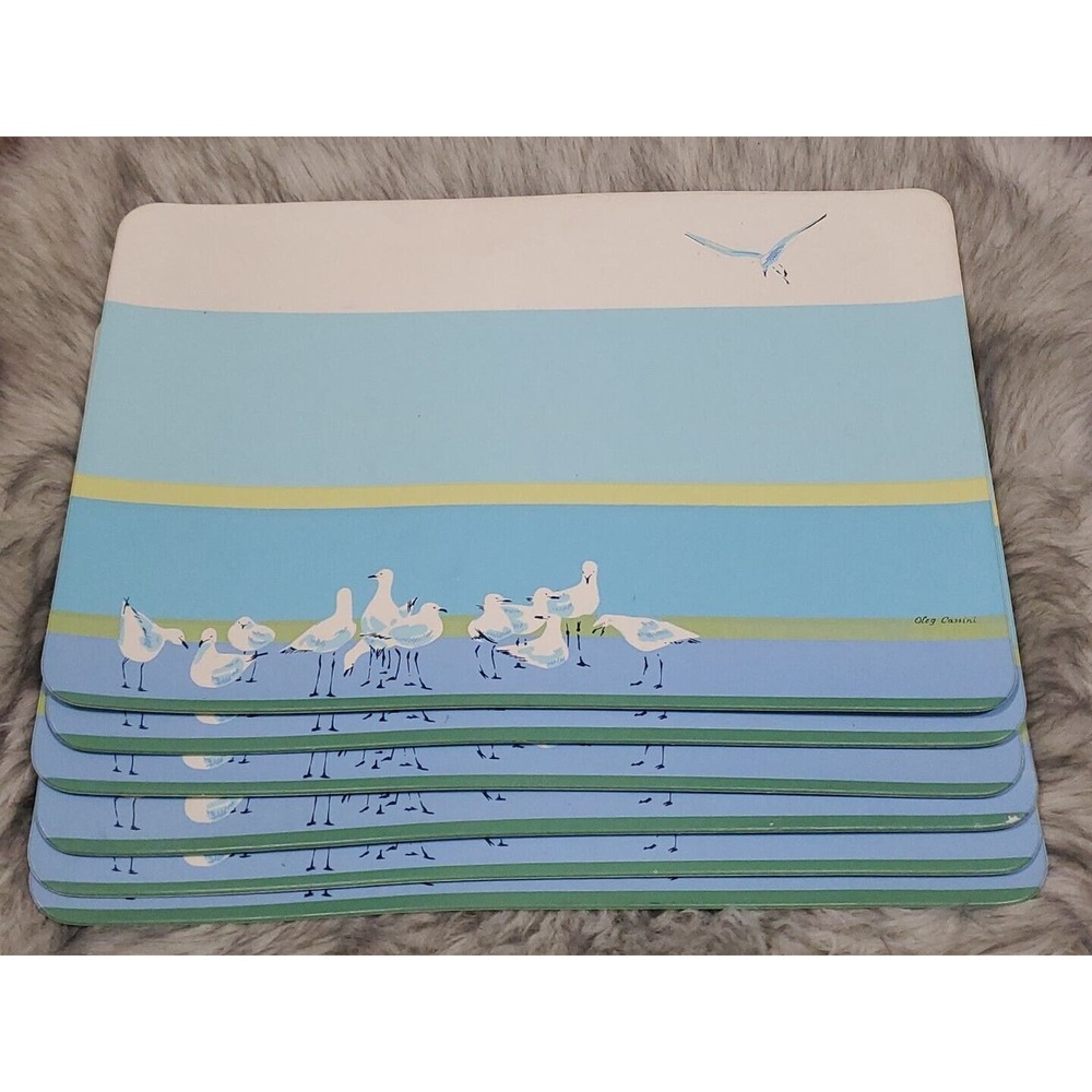 Oleg Cassini 6 Pc Beachy Seagull Ocean Blue Easy To Clean Placemats